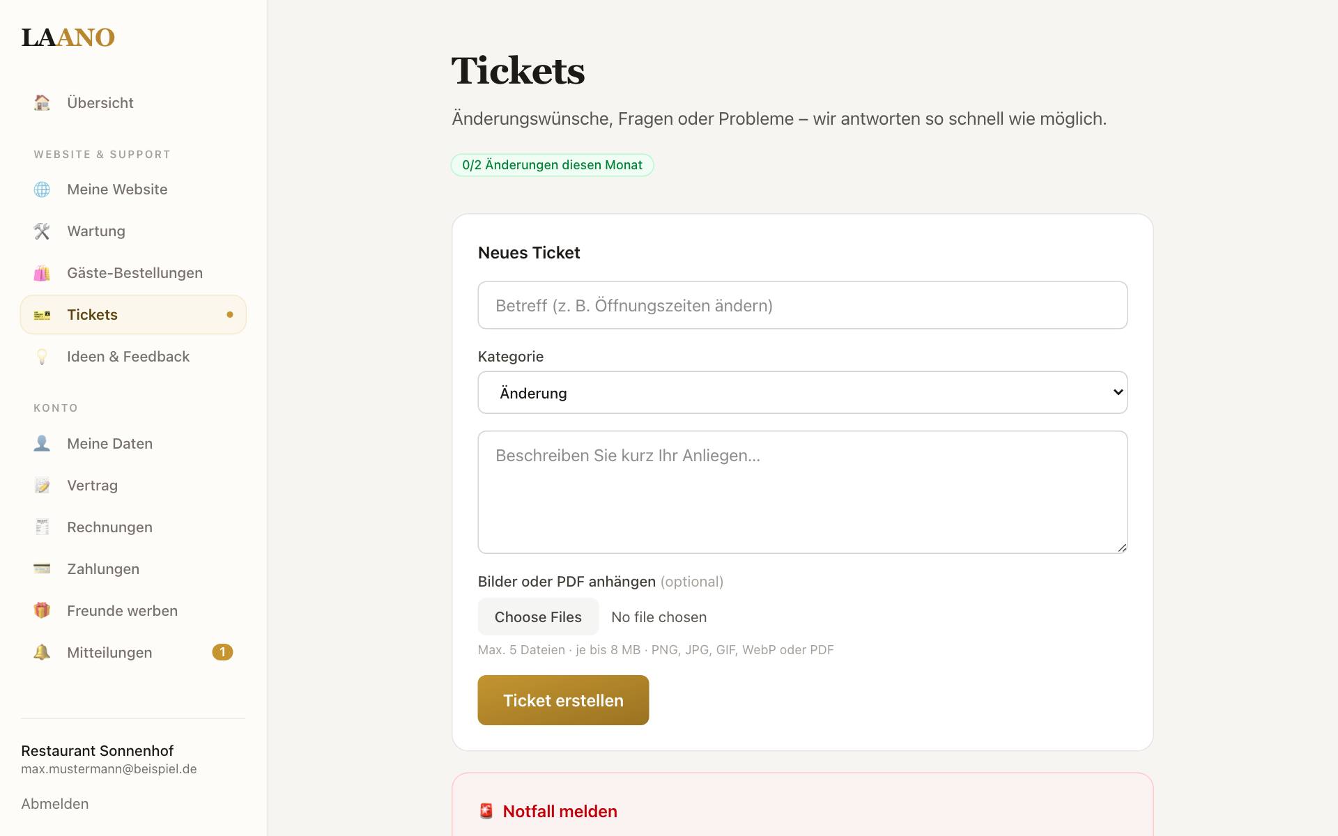 Änderungen als Ticket im Portal
