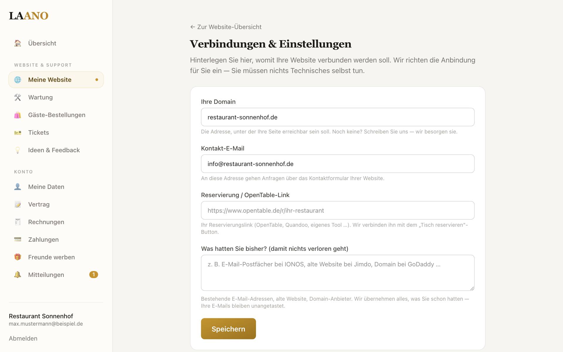 Domain & Verbindungen im Portal